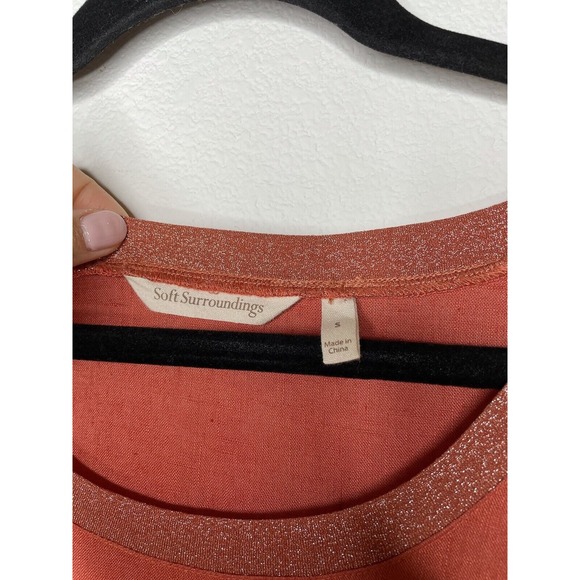 Soft Surroundings Sleeveless Top Blouse Medium Crewneck Orange Pocket 100% Linen - Picture 4 of 6